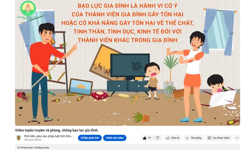 Video tuyên truyền về phòng, chống bạo lực gia đình đăng trên Youtube “Phổ biến, giáo dục pháp luật tỉnh Đồng Nai” thu hút hàng ngàn lượt xem.